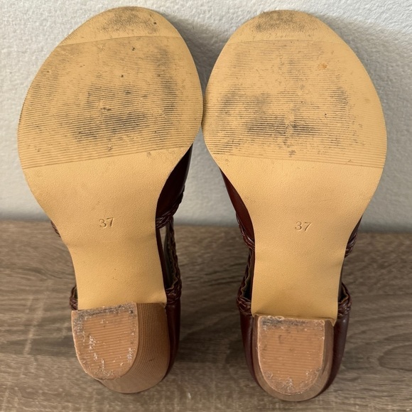 Brown Braided Faux Leather Block Heel Ankle Booties, Size 37 - Picture 5 of 6